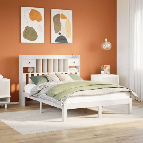 Berkfield Bookcase Bed without Mattress White 135x190cm Solid Wood Pine