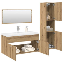 Berkfield 4 Piece Bathroom Furniture Set Artisan Oak Engineered Wood