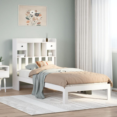 Berkfield Bookcase Bed without Mattress White 90x200cm Solid Wood Pine