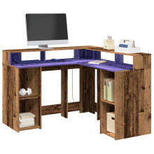 Berkfield Desk with LED Lights Old Wood 130x130x91 cm Engineered Wood