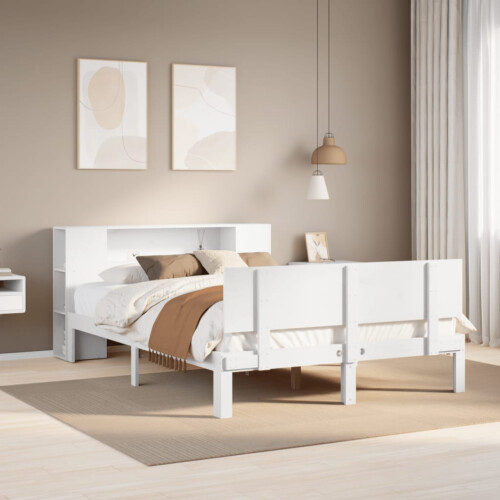 Berkfield Bookcase Bed without Mattress White 150x200 cm King Size Solid Wood Pine