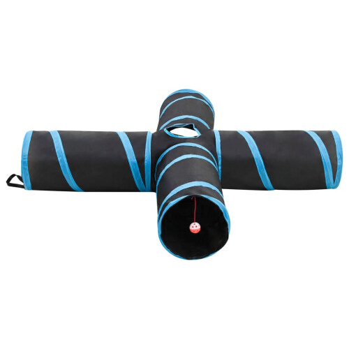 Berkfield Cat Tunnel 4-way Black and Blue 132 cm Polyester 2