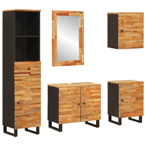 Berkfield Bathroom Sets with Drawer 5 pcs Natural Solid Mango Wood