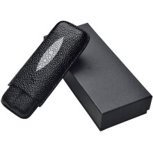 Black Leather Cigar Travel Case for 2 Cigars with Humidifier Compartment, Elegant and Compact Design