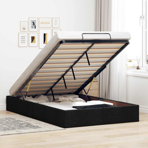Berkfield Ottoman Bed Frame without Mattress Black Double Fabric