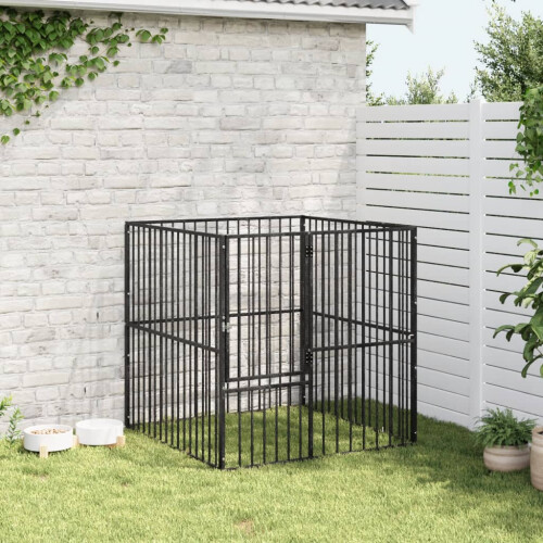 Berkfield Dog Playpen 4 Panel Black Galvanised Steel 2