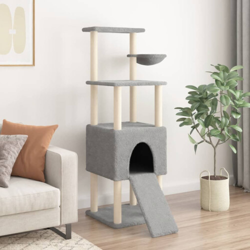 Berkfield Cat Tree with Sisal Scratching Posts Light Grey 153 cm 2