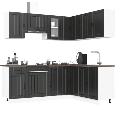 Berkfield 11 Piece Kitchen Cabinet Set Lucca Black Engineered Wood