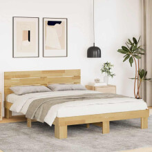 Berkfield Bed Frame with Headboard without Mattress 135x190 cm Solid Wood Oak