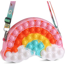 Rainbow Pop It Purse for Girls, 2 in 1 Fidget Toys for Kids, Colorful Easy Clean Silicone Handbag