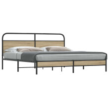 Berkfield Metal Bed Frame without Mattress Smoked Oak 180x200 cm Super King