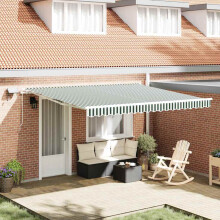 Berkfield Retractable Awning Manual Green and White 400 x 300 cm
