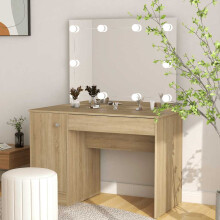 Berkfield Makeup Table with LED Lights 110x55x145 cm MDF Oak