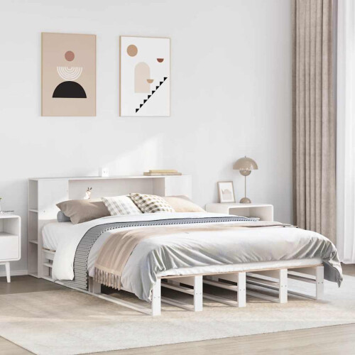 Berkfield Bookcase Bed without Mattress White 150x200 cm King Size Solid Wood