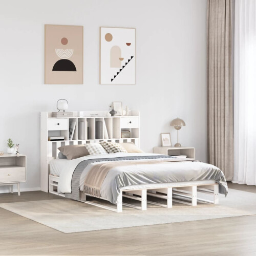Berkfield Bookcase Bed without Mattress White 140x200 cm Solid Wood Pine