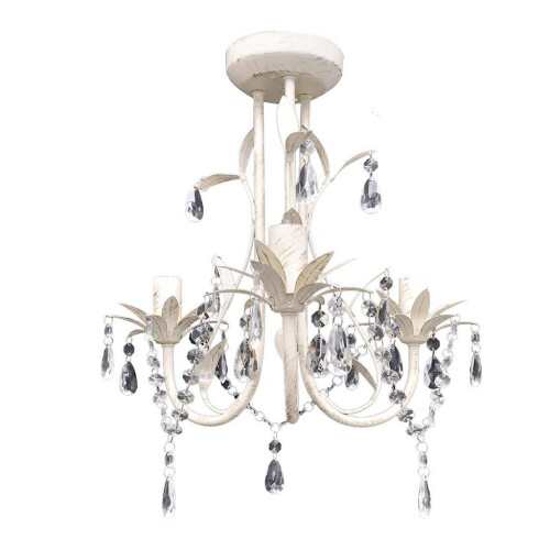 Crystal Pendant Ceiling Lamp Chandelier Elegant White 1