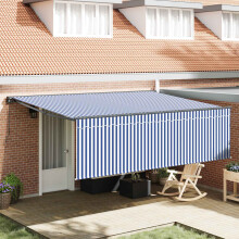Berkfield Retractable Awning Manual Blue and White 400 x 300 cm