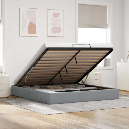 Berkfield Ottoman Bed Frame without Mattress Light Grey Super King Fabric