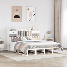 Berkfield Bookcase Bed without Mattress White 180x200 cm Super King Solid Wood Pine