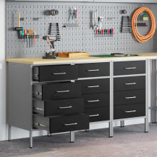 Berkfield Work Cabinet with Drawer 3 pcs Black and Grey 150 x 55 x 85 cm