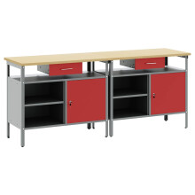 Berkfield Work Bench Set with Drawer 2 pcs Red and Grey 200 x 55 x 85 cm
