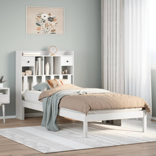 Berkfield Bookcase Bed without Mattress White 90x200 cm Solid Wood Pine