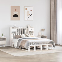 Berkfield Bookcase Bed without Mattress White 150x200 cm King Size Solid Wood Pine