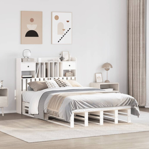 Berkfield Bookcase Bed without Mattress White 135x190 cm Double Solid Wood Pine