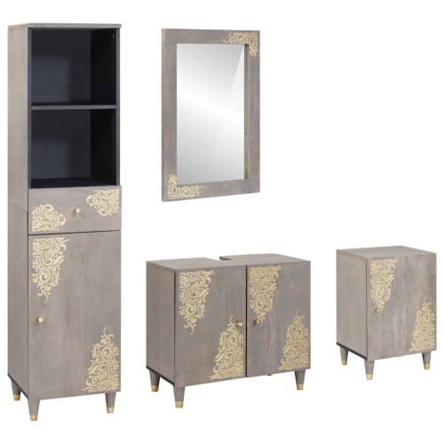Berkfield Bathroom Cabinet Set with Drawer 4 pcs Grey Solid Mango Wood
