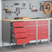 Berkfield Work Cabinet with Drawer 3 pcs Red and Grey 150 x 55 x 85 cm