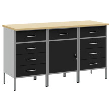 Berkfield Work Cabinet with Drawer 3 pcs Black and Grey 150 x 55 x 85 cm
