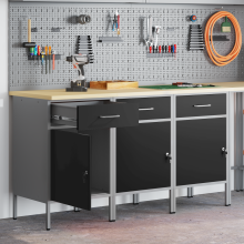 Berkfield Work Cabinet with Drawer 3 pcs Black and Grey 150 x 55 x 85 cm