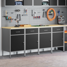 Berkfield Work Cabinet with Drawer 4 pcs Black and Grey 200 x 55 x 85 cm