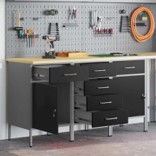 Berkfield Work Cabinet with Drawer 3 pcs Black and Grey 150 x 55 x 85 cm