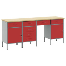 Berkfield Work Cabinet with Drawer 4 pcs Red Engineered Wood and Steel