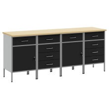 Berkfield Work Cabinet with Drawer 4 pcs Black and Grey 200 x 55 x 85 cm