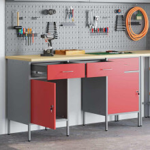 Berkfield Work Cabinet with Drawer 3 pcs Red Engineered Wood and Steel