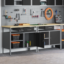 Berkfield Work Bench Set with Shelf 2 pcs Black and Grey 200 x 55 x 85 cm