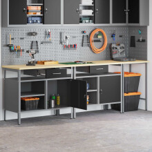 Berkfield Work Bench Set with Lock 3 pcs Red and Grey Powder-Coated Steel