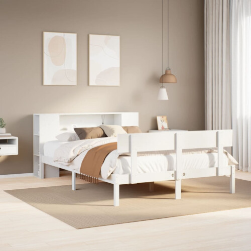 Berkfield Bookcase Bed without Mattress White 140x200 cm Solid Wood Pine