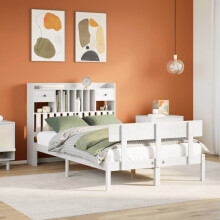 Berkfield Bookcase Bed without Mattress White 135x190 cm Double Solid Wood Pine