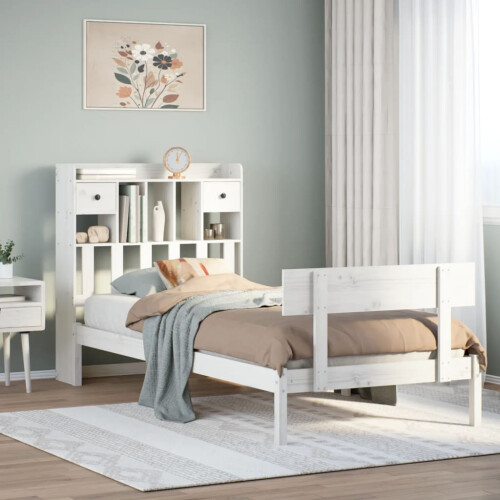 Berkfield Bookcase Bed without Mattress White 75x190 cm Small Single Solid Wood Pine