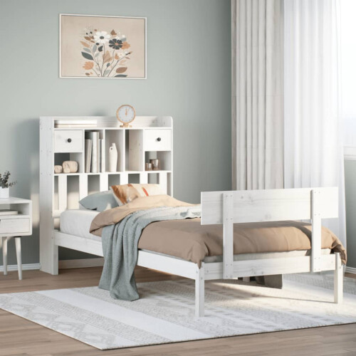Berkfield Bookcase Bed without Mattress White 90x200 cm Solid Wood Pine