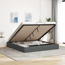 Berkfield Ottoman Bed Frame without Mattress Dark Grey Super King Fabric