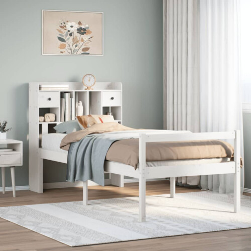 Berkfield Bookcase Bed without Mattress White 75x190 cm Small Single Solid Wood Pine