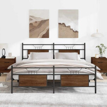 Berkfield Metal Bed Frame without Mattress Brown Oak 180x200 cm Super King
