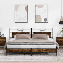 Berkfield Metal Bed Frame without Mattress Smoked Oak 193x201 cm