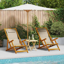 Berkfield Beach Chair with Cushion Folding 2 pcs Brown Solid Acacia Wood