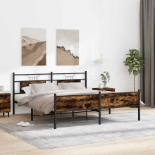 Berkfield Metal Bed Frame without Mattress Smoked Oak 180x200 cm Super King