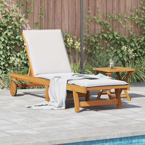 Berkfield Sun Lounger with Table Solid Wood Acacia
